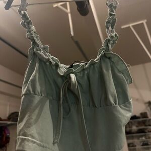 SHEIN Sage Green Tie-Front Ruching cropped Cami